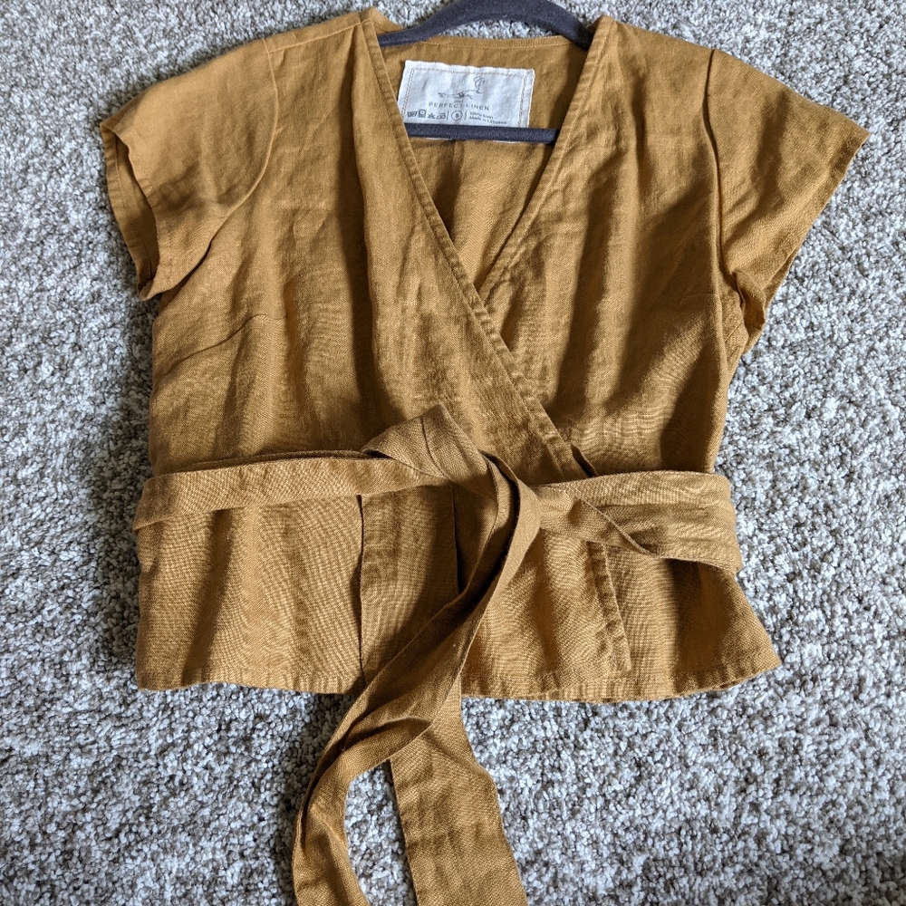 notPERFECTLINEN linen wrap top Madrid small